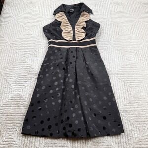 VTG BCBG Paris Polka Dot Dress Women 2 Black Ruffle V Sleeveless Pinup Retro Y2K